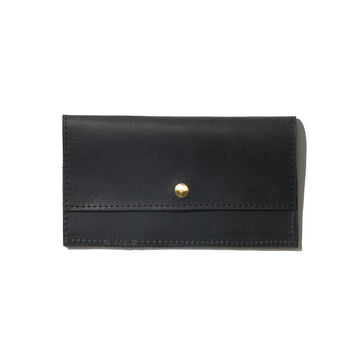 Natural Leather Brass Snap Minimalist Slim Bifold Wallet