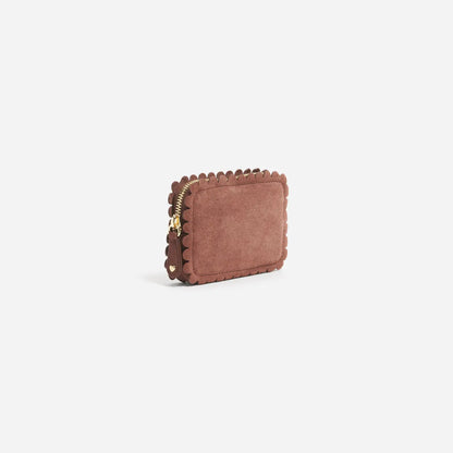 Scalloped Edge Leather Zip Micro Coin Purse
