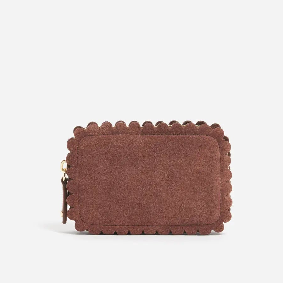 Scalloped Edge Leather Zip Micro Coin Purse