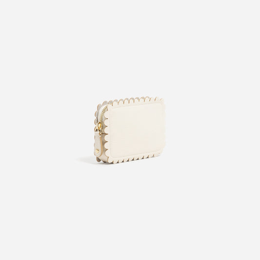 Scalloped Edge Leather Zip Micro Coin Purse