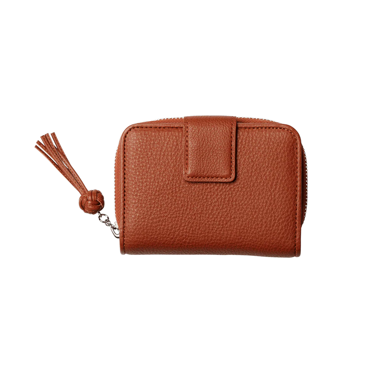 Grain Leather Tassel Zip Around Bifold Coin Purse Wallet