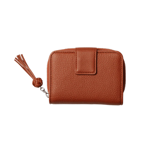 Grain Leather Tassel Zip Around Bifold Coin Purse Wallet