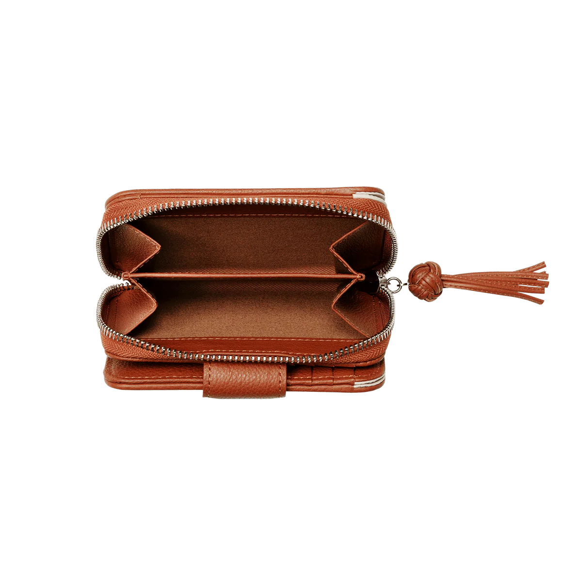 Grain Leather Tassel Zip Around Bifold Coin Purse Wallet