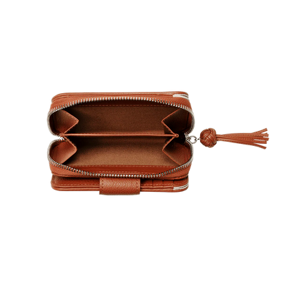 Grain Leather Tassel Zip Around Bifold Coin Purse Wallet