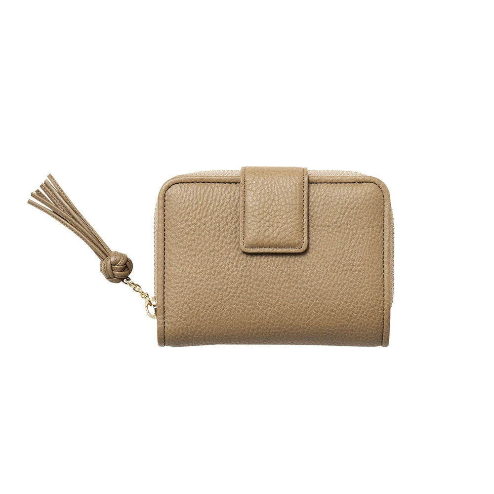 Grain Leather Tassel Zip Around Bifold Coin Purse Wallet