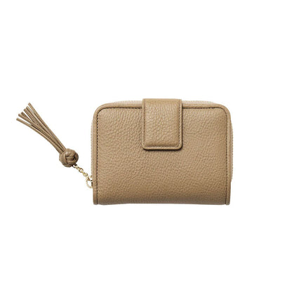 Grain Leather Tassel Zip Around Bifold Coin Purse Wallet