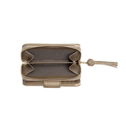 Grain Leather Tassel Zip Around Bifold Coin Purse Wallet