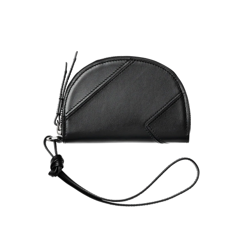 Half-Moon Semi-Gloss Leather Multi-Function Coin Purse Card Holder with Key Ring