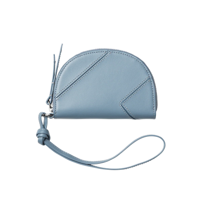 Half-Moon Semi-Gloss Leather Multi-Function Coin Purse Card Holder with Key Ring