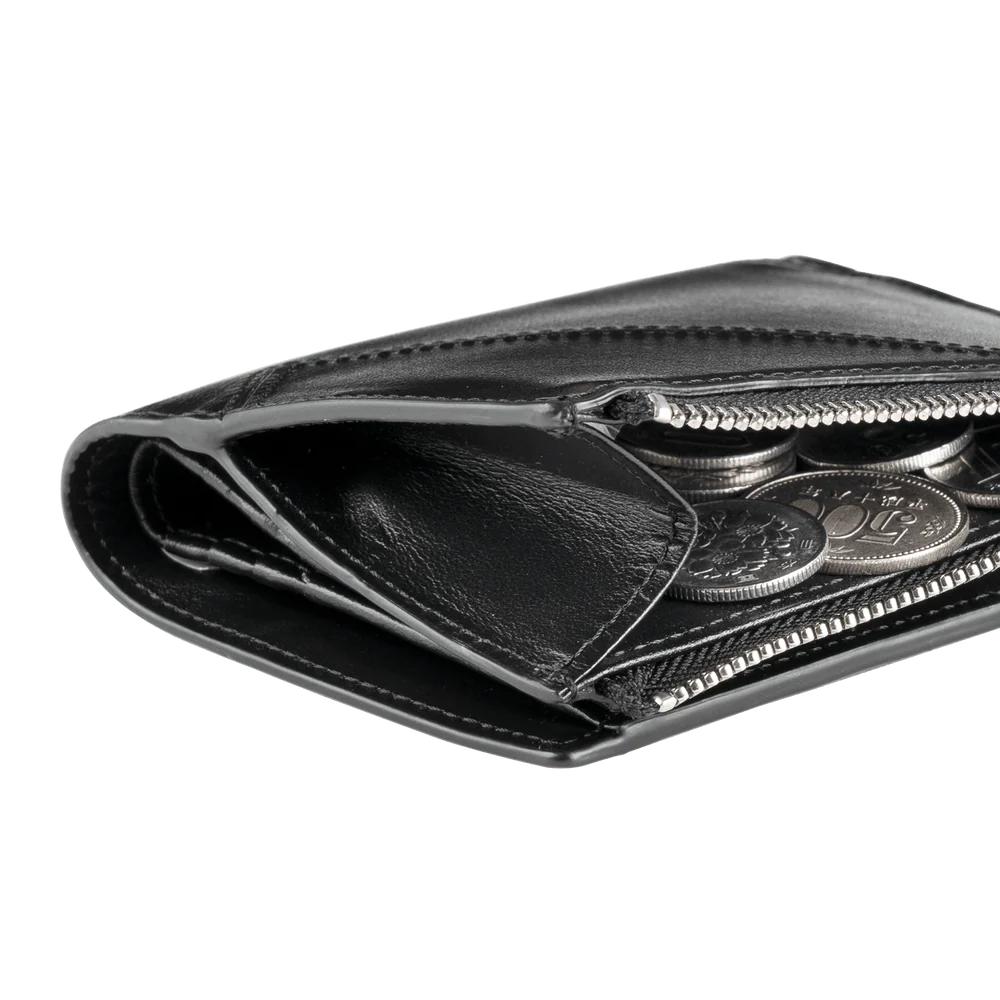 Geometric Stitch Semi-Gloss Leather Compact Bifold Wallet